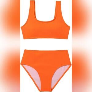 NWOT Milumia Girls 2 Piece Solid Sport High Waist Bikini Swimsuit Set, 160 (14)